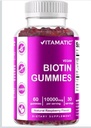 1 Pack Vitamatic Biotin Gummies 10000 mcg for Stronger Hair Skin Nails 60 Vegan