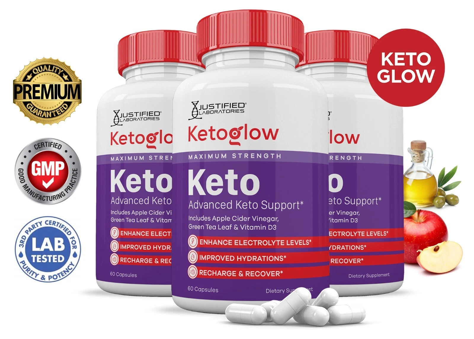 Keto Glow Keto ACV Pills 1275 MG Stronger Than Gummies Keto Support 3 Bottle