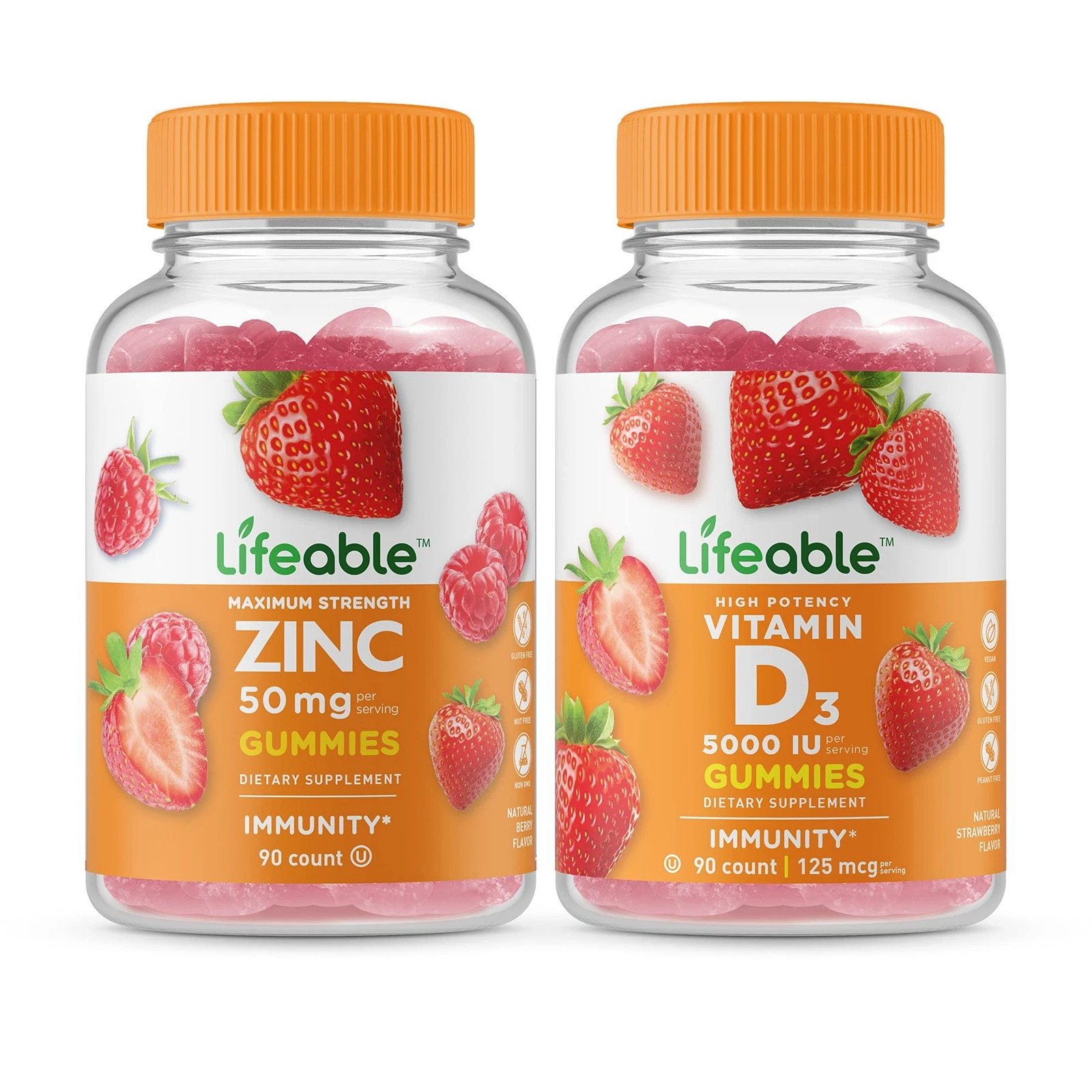 Lifeable Zinc 50mg + Vitamin D 5000 IU, Gummies Bundle - Great Tasting, Vitamin