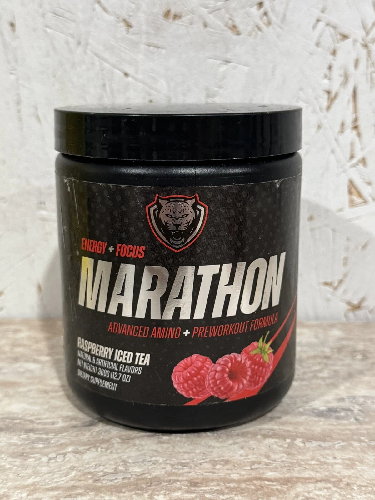 [156422683670] Marathon ~ Advanced Amino + Preworkout Formula ~Raspberry Iced Tea Exp 1/26