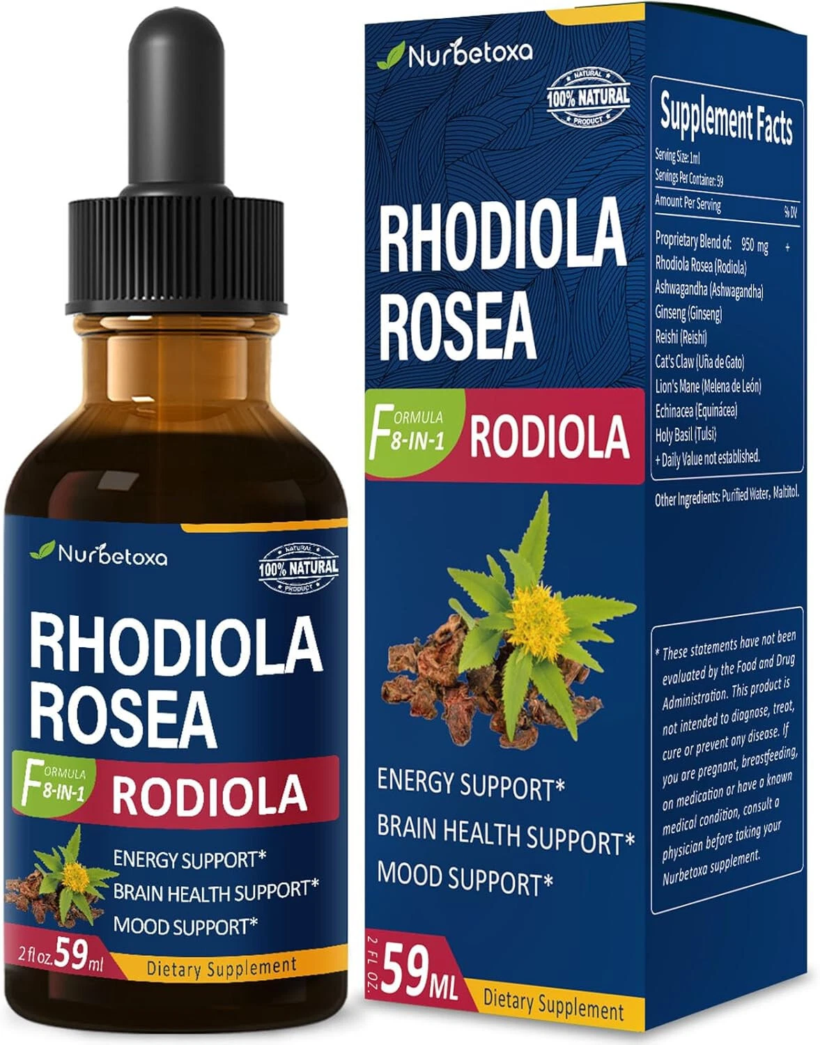 Nurbetoxa Rhodiola Rosea Drops ~ Herbal Extract Blend for Energy, Brain Support