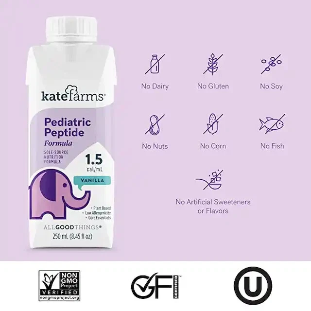 [127141011536] KATE FARMS Organic Pediatric Peptide 1.5 Formula, Vanilla (12 pack) (Long Dates)