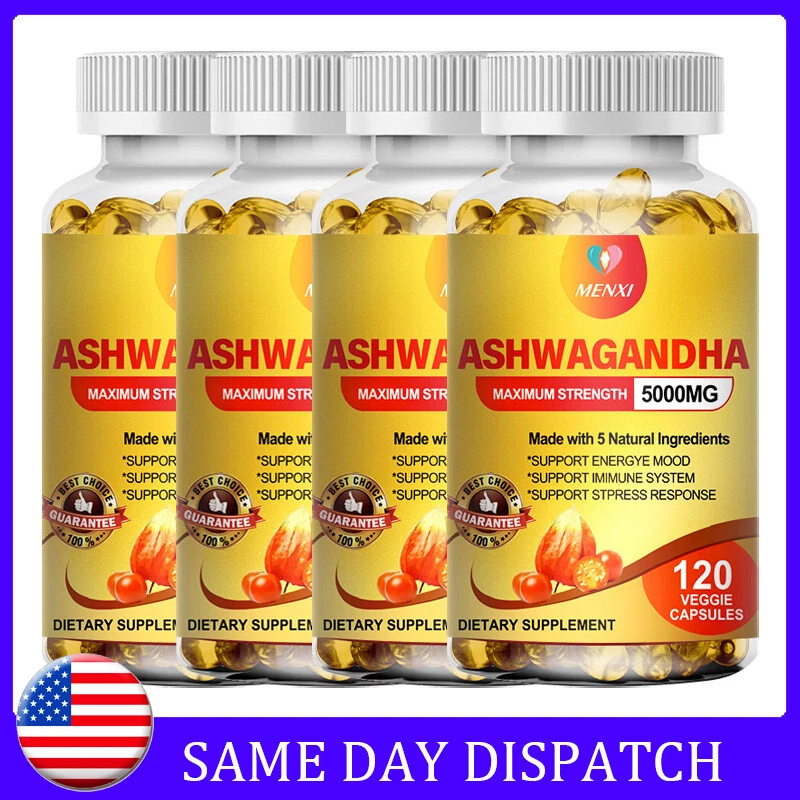 Organic Ashwagandha Capsules 5000MG with Black Pepper Root Powder 120 Capsules