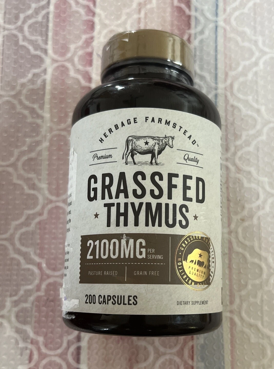 GrassFed Thymus 2100mg | 200 Capsules Exp 08/26 by Herbage Farmstead