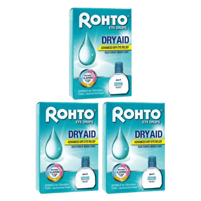 3 X ROHTO Dry Aid Dry Eye Relief Sterile Eye Drops 13ML Free Shipping