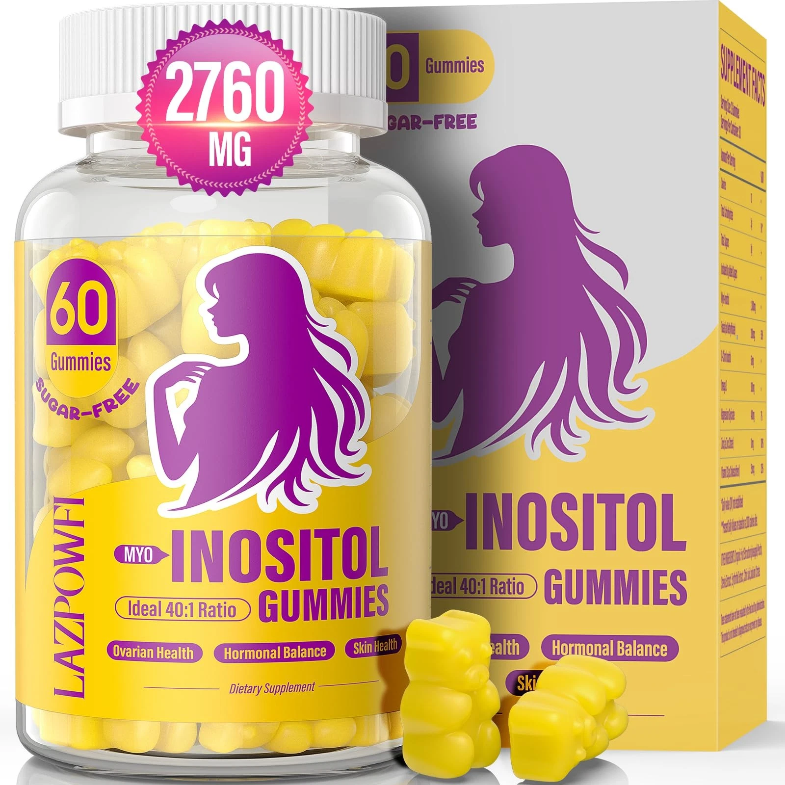 Lazpowfi Myo-Inositol & D-Chiro Inositol,Inositol Gummies with Vitamin D3,