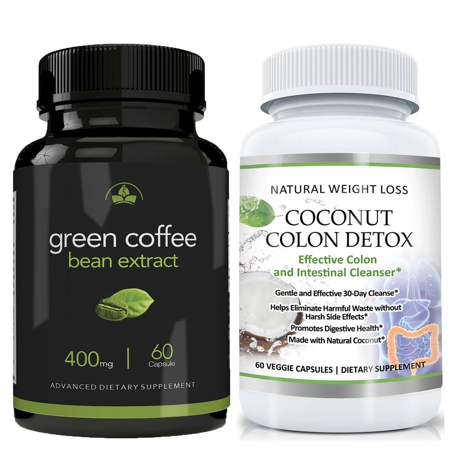 Coconut Colon Detox Cleanse & Green Coffee Beans Weight Loss Fat Burn Capsules