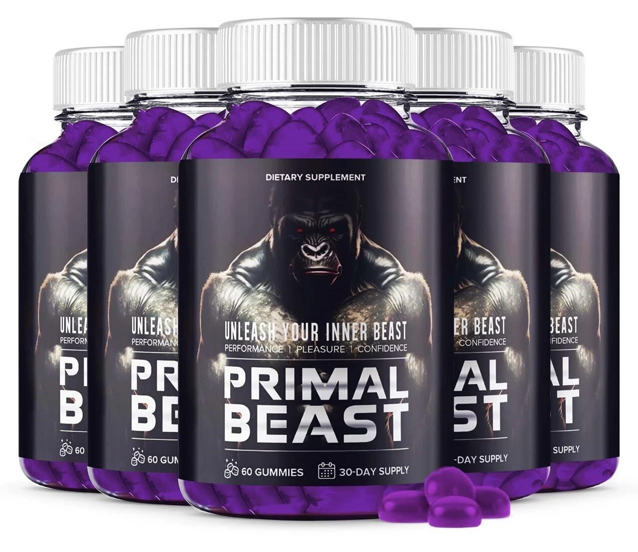 (5 BOTTLES ) Primal Beast Gummies - Vegan, Support Male Enhancement- 300 GUMMIES