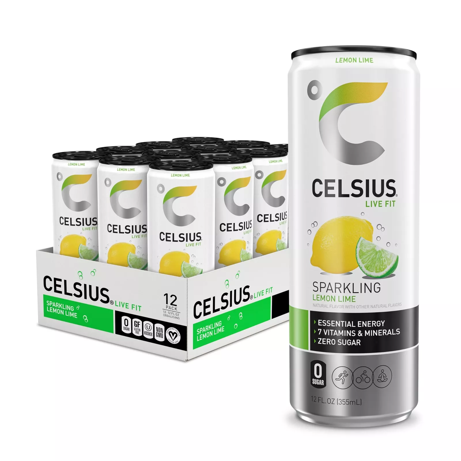 Bebida energética funcional Celsius limón lima 12 fl oz paquete de 12 vegano sin azúcar