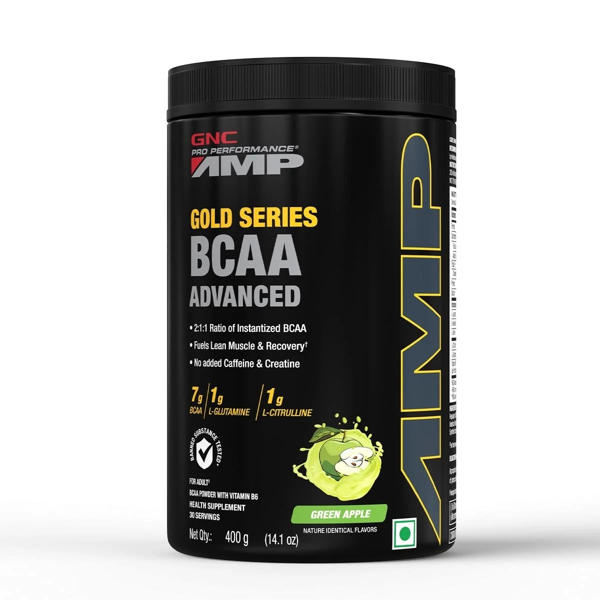 GNC AMP Gold Series BCAA Advanced | 400 gm | 30 Servings | Green Apple