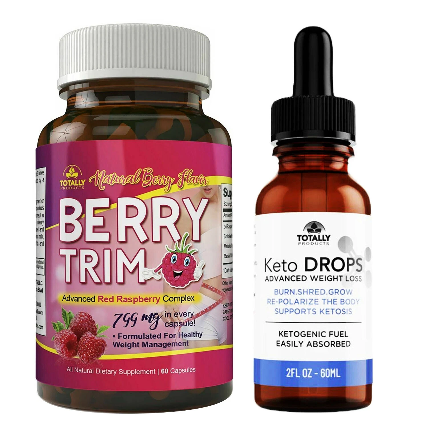 Keto Drops & Berry Trim Red Raspberry Complex Weight Loss Dietary Capsules Combo