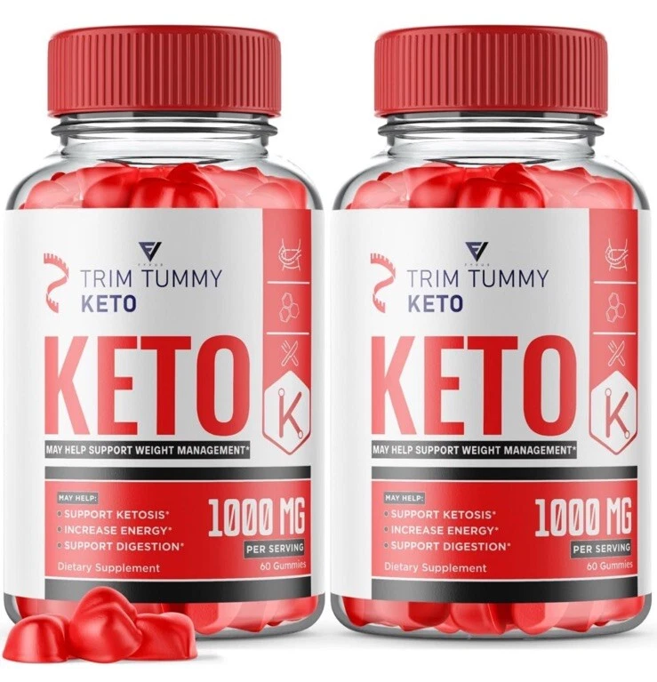 2 PACK Trim Tummy Keto Gummies, Suppress Appetite, Lose Belly Fat, Folate, Detox