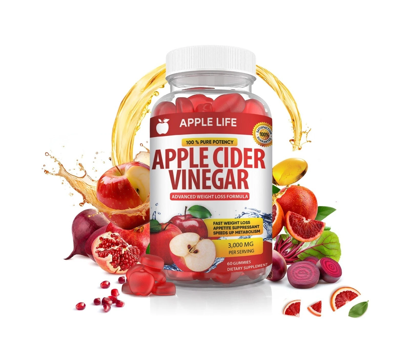 Apple Cider Vinegar ACV Gummies, Advanced Weight Loss & Energy Formula 60 count
