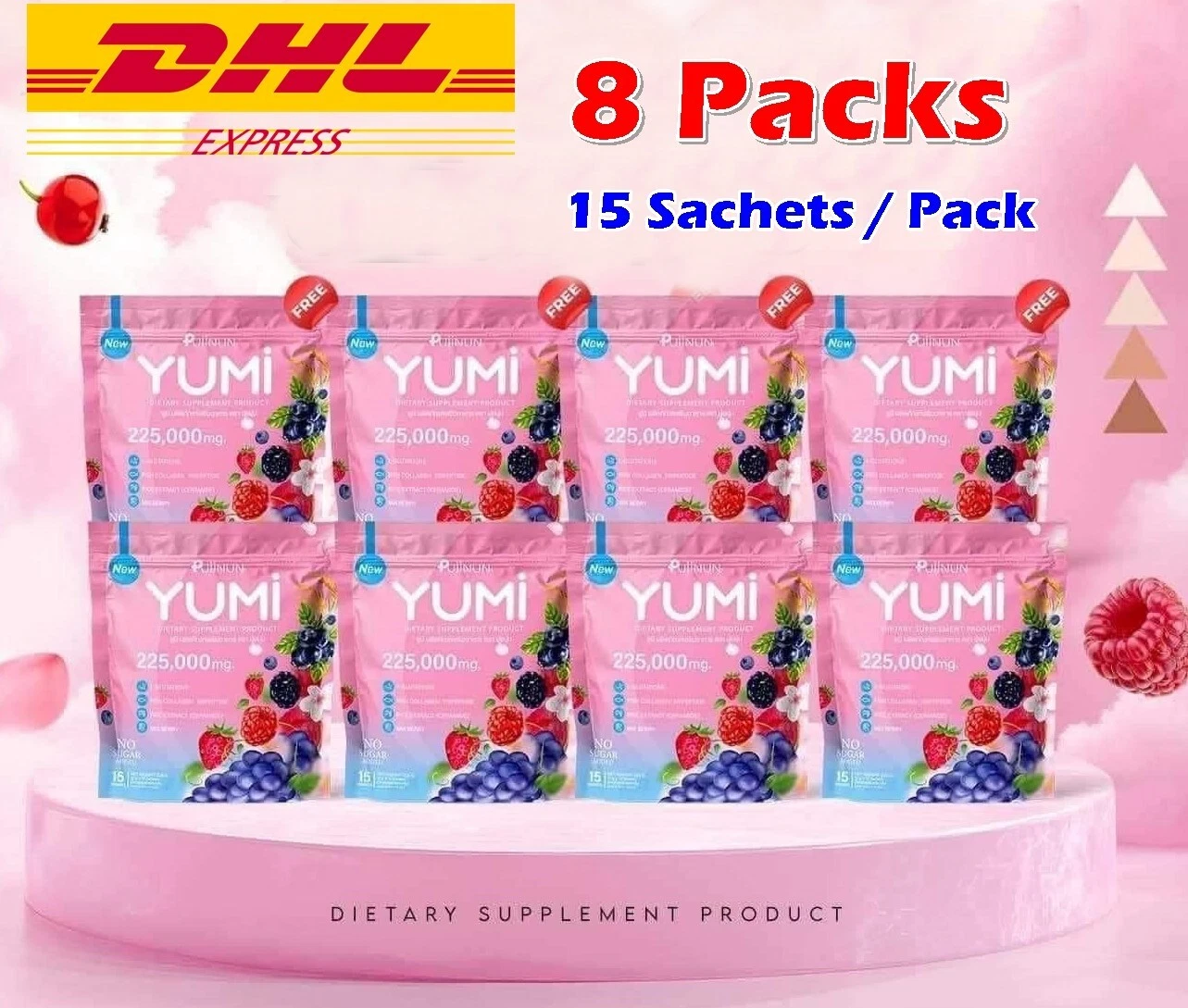 8 X Puiinun Yumi Collagen Drink Mix Berry Nourishes Radiant Brightening Skin