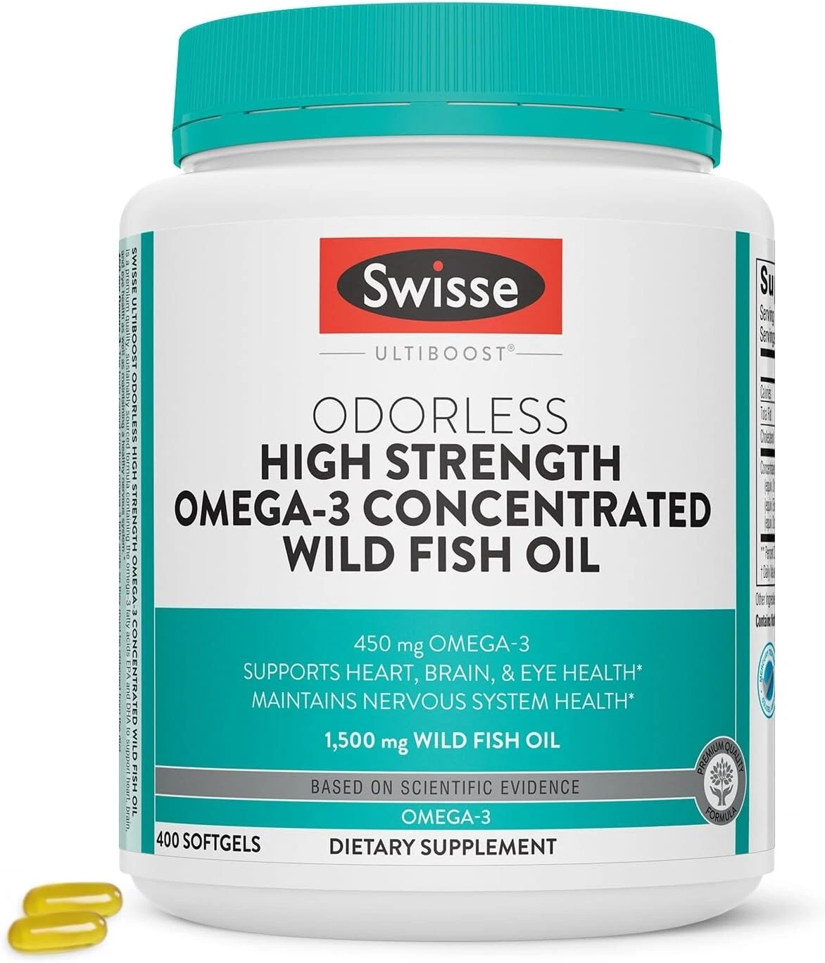 New Swisse High Strength 1500mg Fish Oil Omega-3, 400 pills, Odorless Exp 06/26