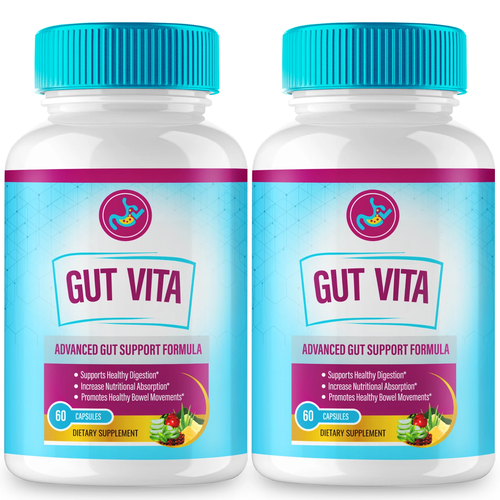 (2 Pack) Gut Vita Probiotics Capsules, Digestive Health Support (120 Gummies)
