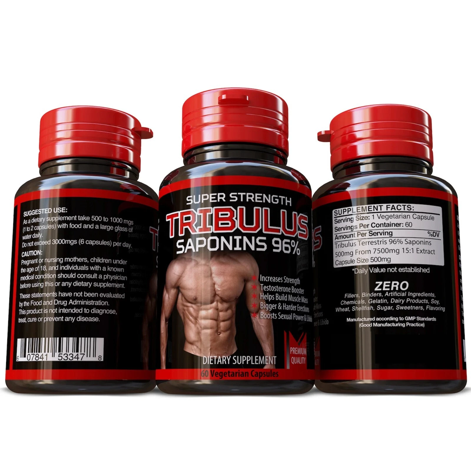 TRIBULUS TERRESTRIS 7500mg EXTRACT 96% SAPONINS BIG MUSCLE BODYBUILDING PILLS