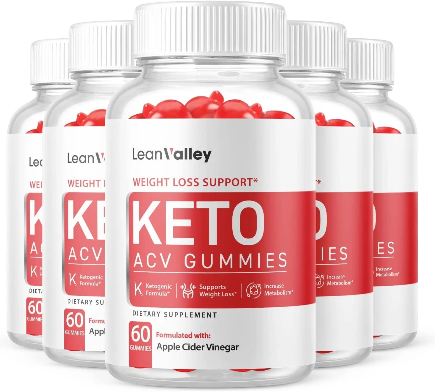 5 Pack - Lean Valley Keto ACV Gummies - Vegan, Weight Loss Supplement - 300 Gums