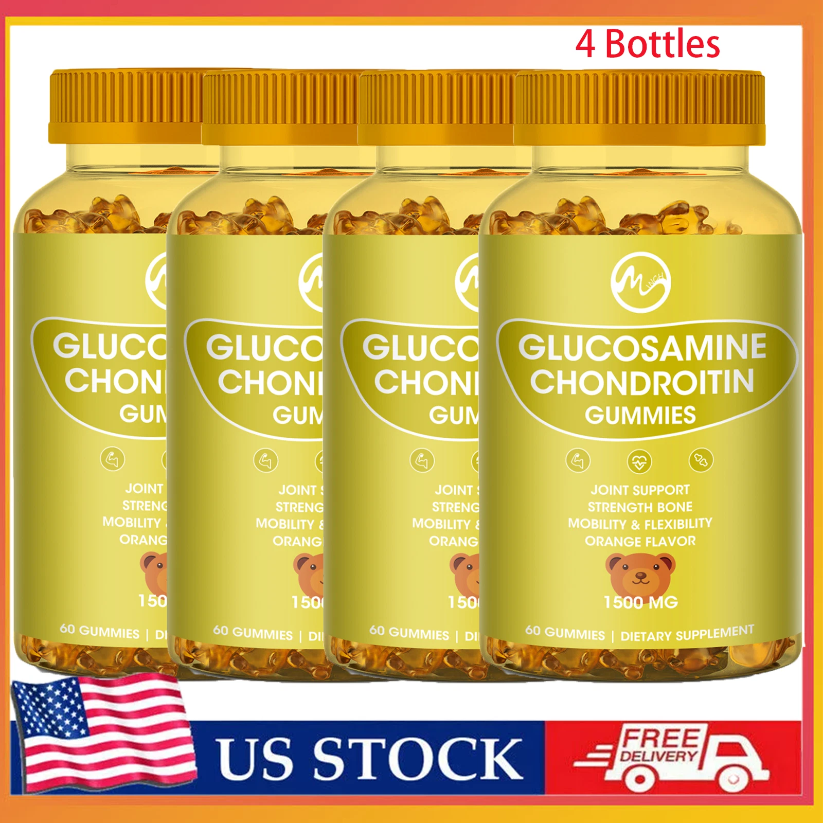 4*60 Glucosamine Chondroitin Gummies 1500mg , Joint Support Supplement with MSM