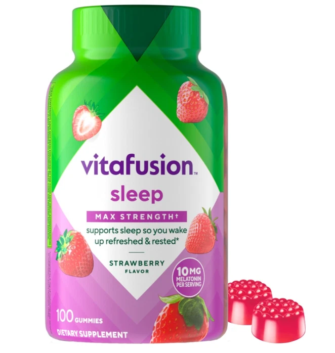 Vitafusion Max Strength Melatonin 10mg Gummies, Strawberry, 100 Ct, 50 Days