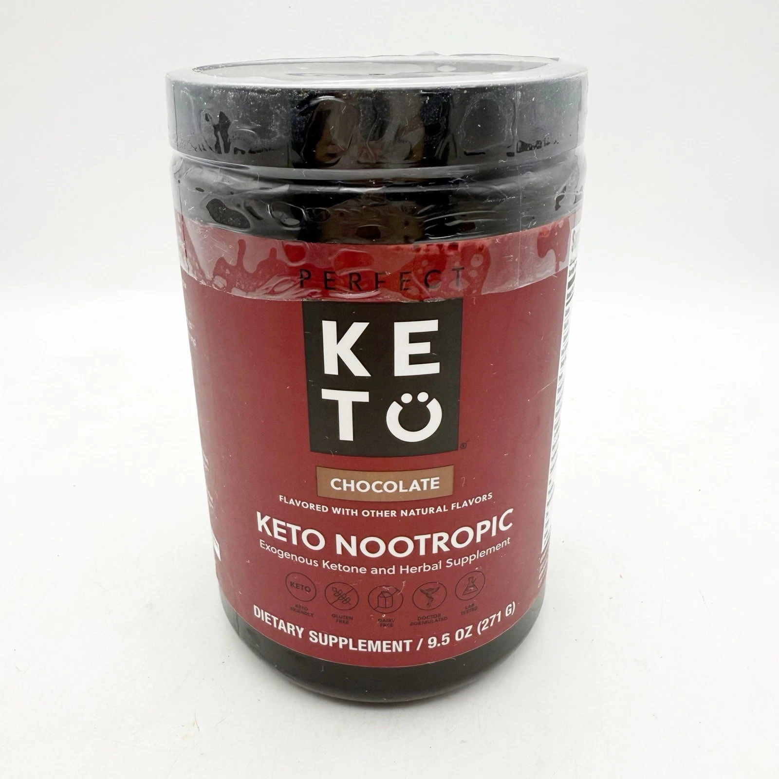 perfectketo chocolate nootropic exogenous ketone herbal 9.5 Oz Chocolate BB 6/26