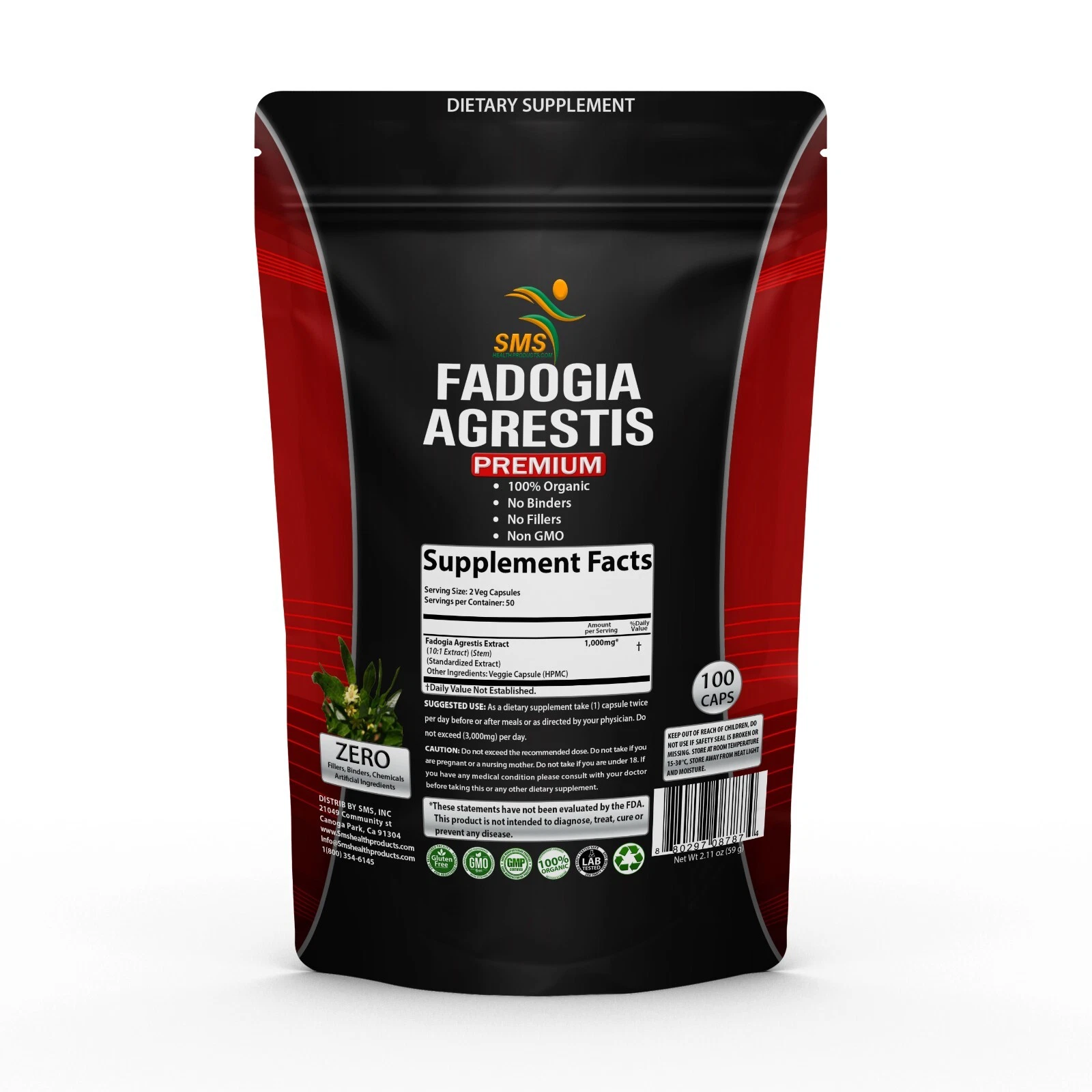 Fadogia Agrestis Pills 1,000mg (Maximum Strength) 10:1 Stem Extract 100 Caps