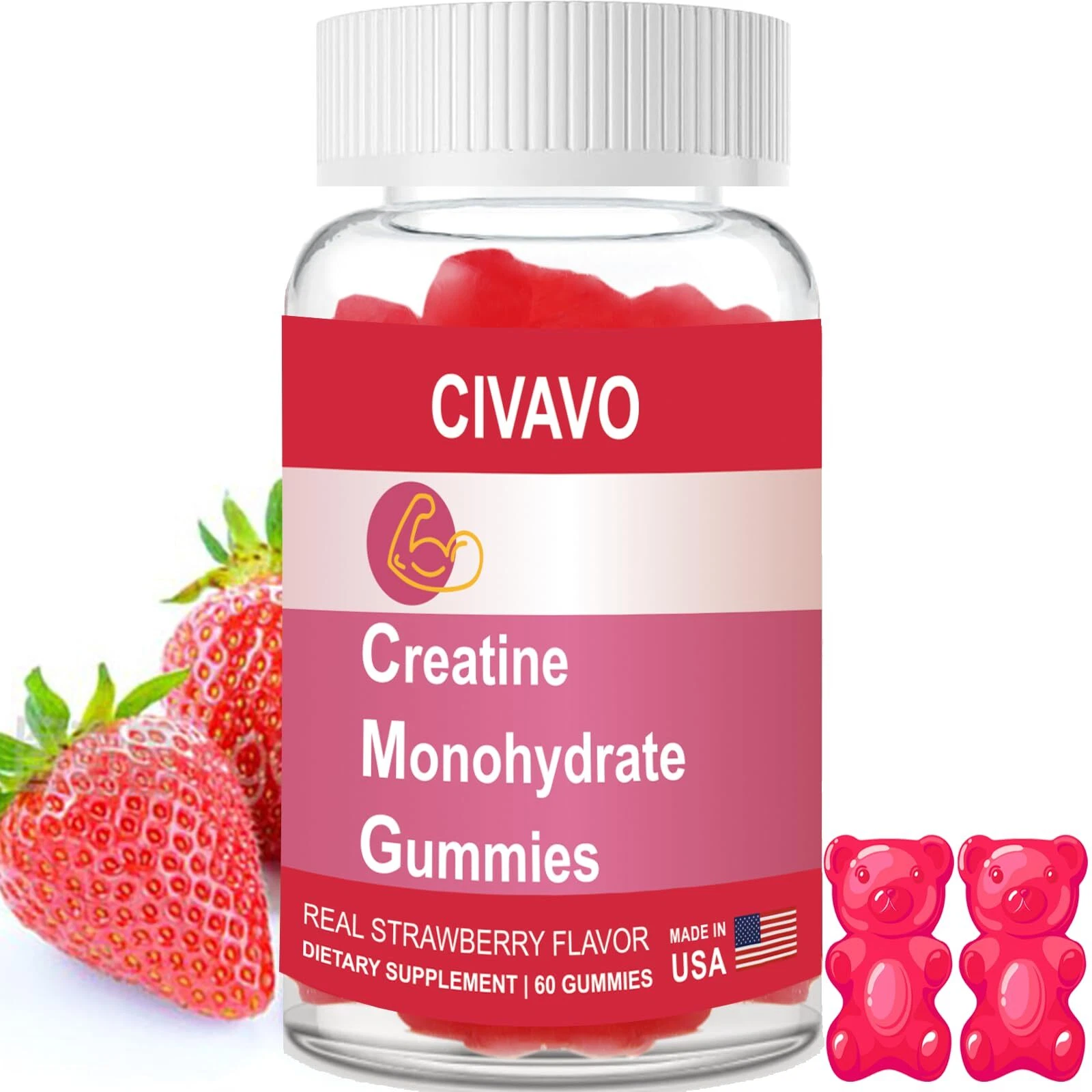 Creatine Monohydrate Gummies for Men & Women Enhance Strength and Muscle Grow...