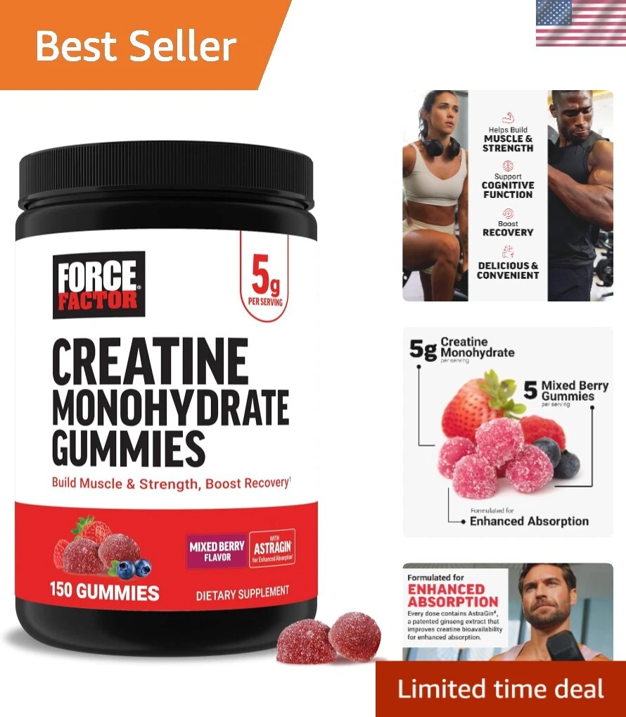 5g Creatine Monohydrate Gummies - Boost Muscle & Memory - 150 Mixed Berry Treats