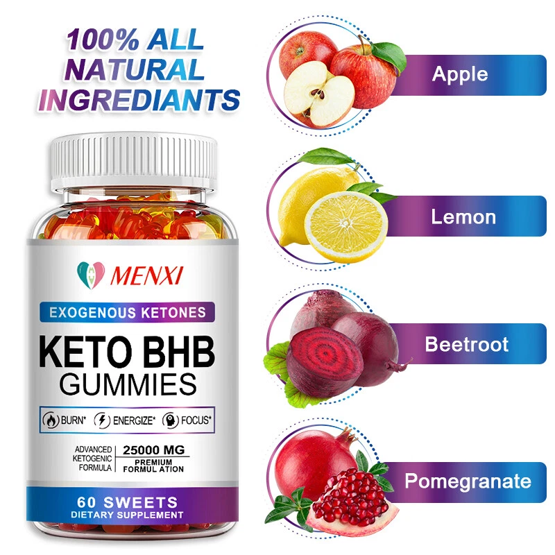 Keto BHB Gummies 25000MG Apple Cider Vinegar ACV Weight Loss Fat Burner 60 Gummy